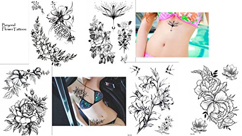 Blumen Rosen Tattoos 5 Bögen Set Flower Tattoos Temporäre Tattoos