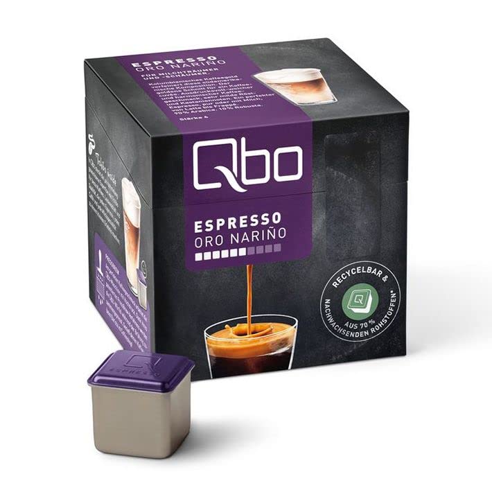 Tchibo Qbo Vorratsbox Espresso Oro Nariño Premium Kaffeekapseln, 216 Stück – 8x 27 Kapseln (Kaffee, ausdrucksvoll und harmonisch), nachhaltig & aus 70% nachwachsenden Rohstoffen