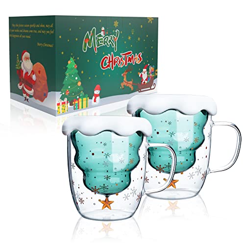 Süße tassen Weihnachten Becher Kaffee Teegläser Trinkgläser Kaffeeglas Doppelwandige Isolierglas Espressotasse latte macchiato gläser thermoglas - (2er Set)