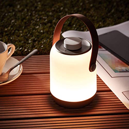 Lightbox LED Tischlampe für den Garten mit warmweißem Licht - Spritzwassergeschützte Tischleuchte mit Drehdimmer - Batteriebetrieben mit USB Anschluss - Farbe Weiß Höhe 12 cm
