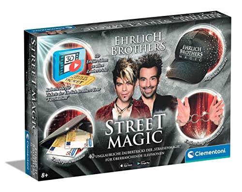 Clementoni 59049 Ehrlich Brothers Street Magic, Zauberkasten für Kinder ab 8 Jahren, magisches Equipment für 40 verblüffende Zaubertricks, inkl. 3D Erklärvideos, ideal als Geschenk