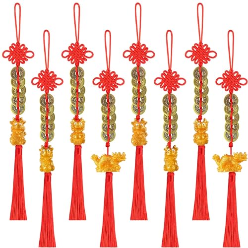 8 Stück 2024 Chinesisches Jahr des Drache Glücksbringer Gold Hängend Chinesisches Feng Shui Dekor Neujahr Bonsai Anhänger Für Drache Jahr Zuhause Auto Urlaub Dekor
