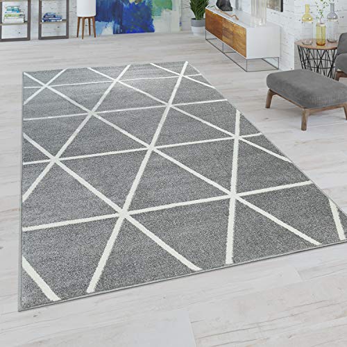 Paco Home Wohnzimmer Teppich Moderne Pastell Farben Skandinavischer Stil Rauten Muster, Grösse:70x140 cm, Farbe:Grau