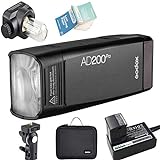Godox AD200Pro TTL 2.4G HSS 1/8000s Taschenblitzlicht Doppelkopf 200Ws mit 14.4V/2900mAh Lithiumbatterie 500 Full Power Blitze für Canon/Nikon/Sony/Olympus/Panasonic Kamera