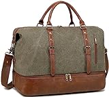 LEDAOU Weekender Damen Reisetasche Tasche mit Schuhfach Canvas Handgepäck Tasche Sporttasche Travel Bag (Dunkelgrün-A)