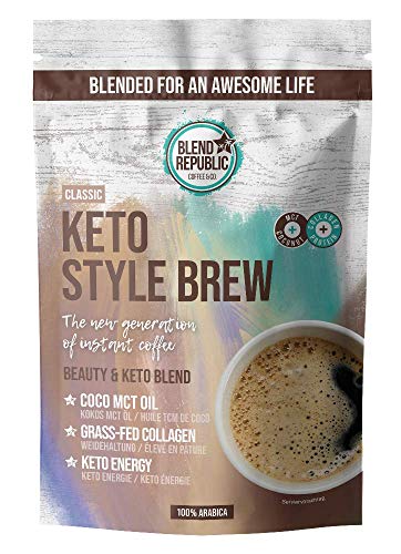 Keto Style Brew (Classic) - Keto Coffee mit ⍟ Arabica - Kokosöl - MCT-Öl - Collagen ⍟ Kollagenpeptide - Keto Kaffee für Low Carb Diät - 220g für 22