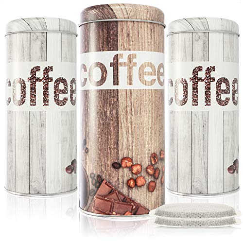 com-four® 3X Kaffeepaddose - Kaffeedose für Kaffeepads - Aufbewahrungsbehälter für Kaffeepads - Dekodose im Vintage Look (3 Stück - Set Vintage)