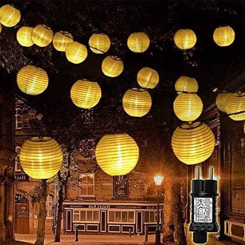 YIFMOO LED Lampions Lichterkette Außen Wetterfest mit Netzstecker, 10M 50 Leds Lampions mit Timer und Memoryfunktion Lichterkette, 8 Modi Lampions Außen für Garten, Hochzeit, Balkon Warmweiß