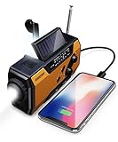 FosPower Solar Radio | 2000mAh kurbelradio Tragbar Notfall mit AM/FM, Wiederaufladbare Powerbank, Taschenlampe, Leseleuchte & SOS | für Wandern, Camping, Outdoor, Angeln, Notfall | Orange/Schwarz