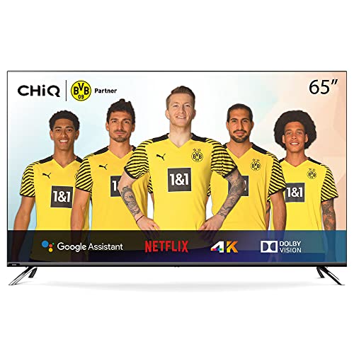 CHiQ 65 Zoll Smart Fernseher,4K UHD Android TV,HDR10,Dolby Vision,Quad Core CPU, WiFi,Bluetooth5.0,Google Assistant,Netflix,Prime Video,YouTube,Chromecast,Triple Tuner(DVB-T2/T/C/S2),HDMI/USB/CI+