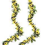 YELYAN 2 Stück Künstliche Sonnenblumen Fake Girlande Reben Hängende für Haus, Garten, Indoor Outdoor Hochzeit, Party Wall Arch Dekoration