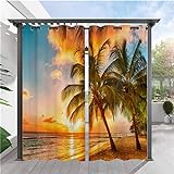 SK Studio 2 Stück Outdoor Vorhang Wetterfest Wasserdicht Sichtschutz Sonnenschutz Vorhang mit Strand-Ozean-Druckmuster für Balkon Terrasse Veranda Pergola Gartenlaube Stil 1, 150x166cm