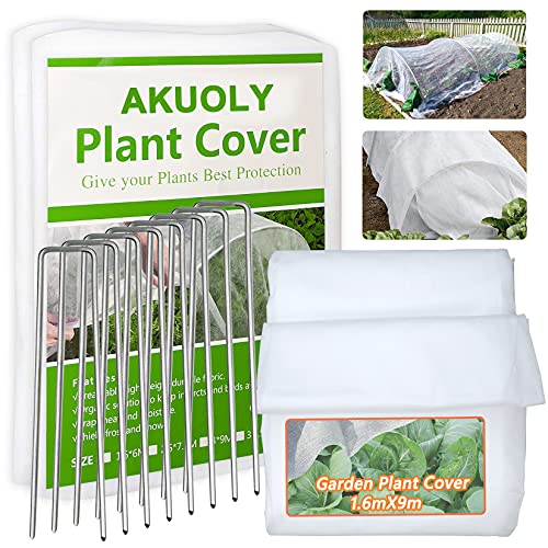 Akuoly Winterschutzvlies Frostschutz für Pflanzen, Wintervlies Gartenvlies Pflanzenschutz, Atmungsaktiv, 1.6mx9m weiß und U-Shape 8pcs