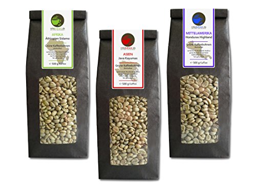 Rohkaffee - Grüner Kaffee Äthiopien, Java, Bio Honduras (grüne Kaffeebohnen Sparpack 3x500g)