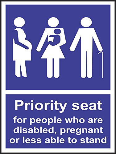 INDIGOS UG - Aufkleber - Sicherheit - Warnung - Priority seat for people who are disabled, pregnant or less able to stand sign - 20x15cm - Sticker für Büro, Firma, Schule, Hotel, Werkschutz