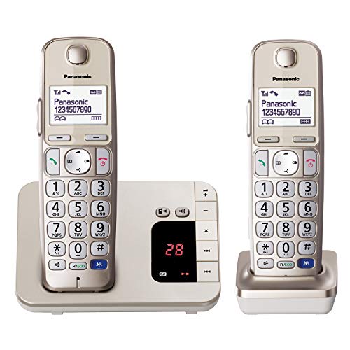 Panasonic KX-TGE222GN DECT Seniorentelefon mit Anrufbeantworter (schnurlos, hörgerätekompatibel, Großtastentelefon DUO, strahlungsarm) champagner