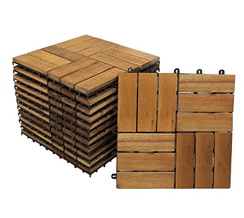 SAM Terrassenfliese 02, Akazienholz, 33er Spar-Set für 3m², in 30x30cm, Bodenbelag mit Drainage, Klickfliesen für Balkon, Garten