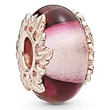Pandora Rosafarbenes Murano-Glas & Blätter Charm in Roségold-Rosa mit 14 Karat rosévergoldete Metalllegierung aus der Pandora Moment Collection
