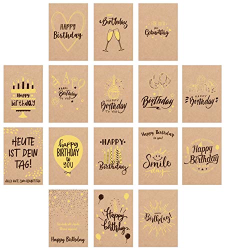 Edition Seidel Set 16 exklusive Premium Geburtstagskarten mit Briefumschlag gedruckt auf Kraftpapier. Glückwunschkarte Grusskarte Geburtstag Geburtstagskarte Mann Frau Karten Happy Birthday Billet