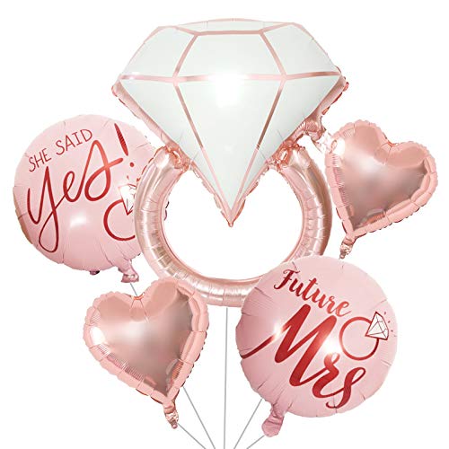 Xinqin 5 stücke Folienballon Hochzeit, Rosa Herzballons Folienballon, Groß Diamant Ring Folienballons, Herzfolienballon, Luftballon in Herzform, Heliumballons für Geburtstag Valentinstag Dekoration