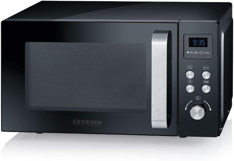 SEVERIN 3-in-1 Mikrowelle mit Grill und Heißluftfunktion bis zu 200 °C, Minibackofen inklusive Vorheizfunktion, Mikrowelle mit antihaft-beschichtetem Pizza-Teller, schwarz, MW 7752