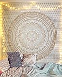 raajsee Wandteppich Mandala,Zimmer Deko, Weißes Gold Wandtuch Boho WandDeko,Wandbehang Psychedelic 132x208 cms
