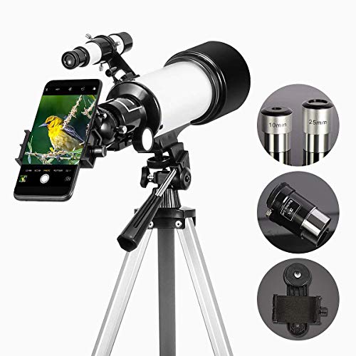 Gosky 70mm Refraktor Teleskop mit Okular, 3X Barlow Objektiv und Smartphone Mount