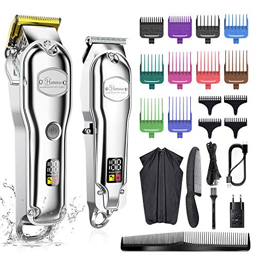 Hatteker Haarschneidemaschine für Männer Profi Haartrimmer Bartschneider Barttrimmer Herren IPX7 Wasserdichter T-Klingen-Trimmer USB Wiederaufladbar
