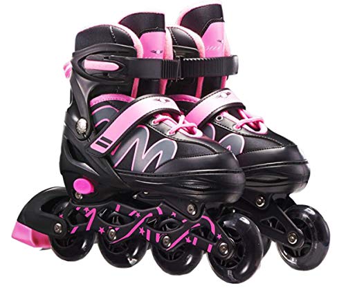 XIUWOUG Herren Damen verstellbare Inliner Inlineskates,Größe 26-42 Unisex Fitness Skates für Erwachsene Rädern Rollschuhe für Jungen Mädchen Anfänger,Rosa,L (37~42)