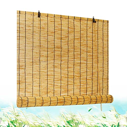 Bambus Rollo Bambusrollo Sichtschutz Sonnenschutzrollos Einfach Aufzuhängen Lichtfilter-Rollo Anti-UV/Wärmedämmung Bambus Jalousie Raffrollo für Terrasse/Garten/Küche Bambusvorhang (Color : Natural,