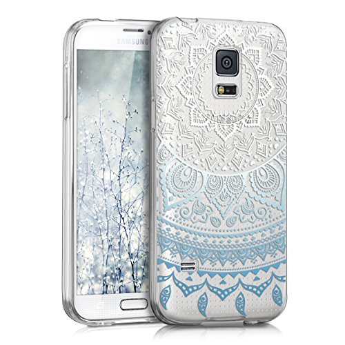 kwmobile Case kompatibel mit Samsung Galaxy S5 Mini G800 - Hülle Silikon transparent Indische Sonne Blau Weiß Transparent