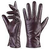 QNLYCZY Echtes Schaffell Leder Handschuhe für Damen, Winter Warm Kaschmir Futter Touchscreen Texting Fahren Motorrad Kleid Handschuhe