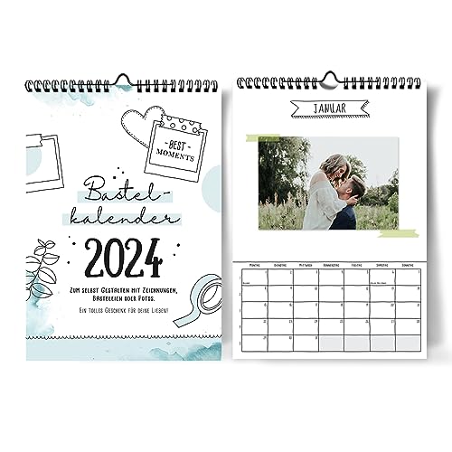 Grätz Verlag Fotokalender zum selbst gestalten 2024, Wandkalender zum Aufhängen, Jahreskalender mit Monatsübersicht, Fotokalender zum Basteln und Beschriften, DIY Kalender, tolles Geschenk