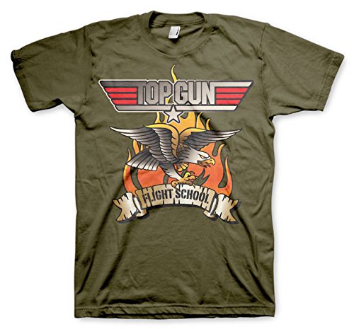 Top Gun Offizielles Lizenzprodukt Flying Eagle Herren T-Shirt (Olive), Large