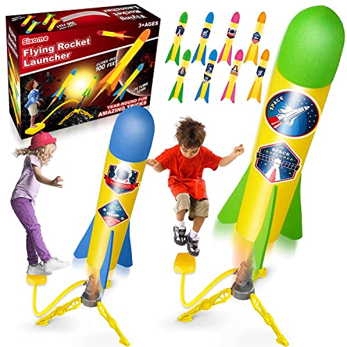 Sixome Druckluftrakete Rakete Spielzeug, Inklusive 2 Raketenwerfer und 8 Raketen aus Schaumstoff, Raketentwerfer Daraußen Garten Spielzeug Kinder ab 3 4 5 6 7 8 Jahre alt Jungen Mädchen Geschenke