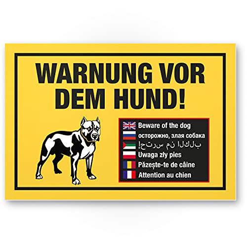 Komma Security Warnung vor dem Hund Kunststoff Schild mehrsprachig Hinweisschild wetterfest Hundeschild Gartentor Einfahrtstor die Haustür Türschild Abschreckung Warnschild Einbruchschutz