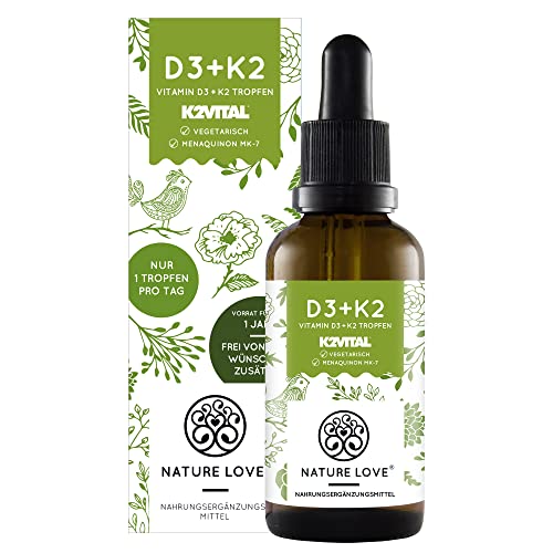Vitamin D3 + K2 (50ml) - Hoch bioverfügbar durch Original K2VITAL® 99,7% All-Trans - laborgeprüfte 1000 I.E. Vitamin D3 pro Tropfen (1700 Tropfen) - in MCT-Öl - Hochdosiert, in Deutschland produziert