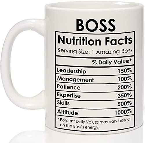 Boss Kaffeebecher, Best Boss Geschenke für Frauen Männer lustig, Boss Wertschätzungsgeschenke, Office Boss Lady Tasse Geschenke, Boss Nutrition Facts Tasse