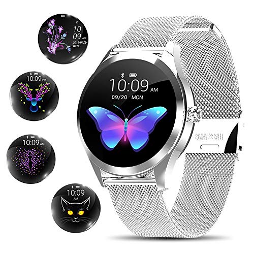 Smart Watch Damen,Yocuby elegant&stilvoll Smart Watch Fitness Tracker mit IP68 wasserdicht/Weibliches Periodenwerkzeug/SMS-Anrufbenachrichtigung/Schlaf-Herzfrequenz-Monitor Android iOS (Silber)
