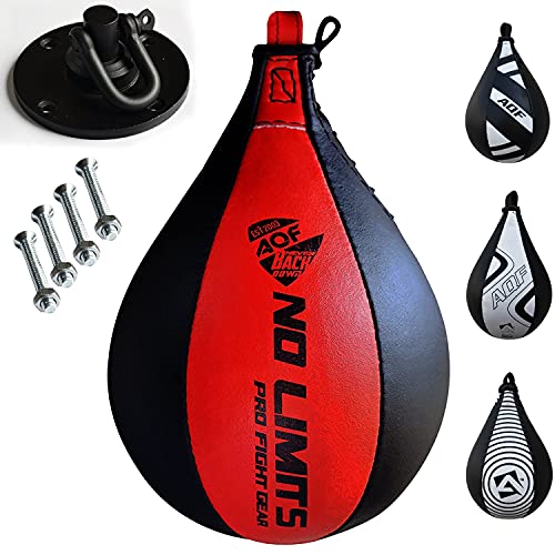 AQF Leder Speed Ball & Swivel Boxing Boxsack MMA Speed Bag Trainingsset (Schwarz Rot)