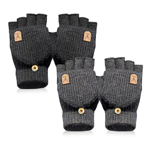 Gepas 2 pairs fingerless gloves ladies winter warm,half finger mittens gloves with flap,knitted gloves,winter gloves for ladies and men