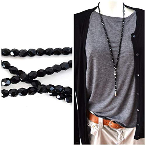 Y-Kette Halskette Ypsilonkette lang schwarz glänzend Glasperlen einfarbig mit Anhänger Stern