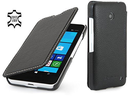 StilGut UltraSlim Case, Tasche in Book Type Stil aus Leder für Nokia Lumia 630/630 Dual SIM, schwarz