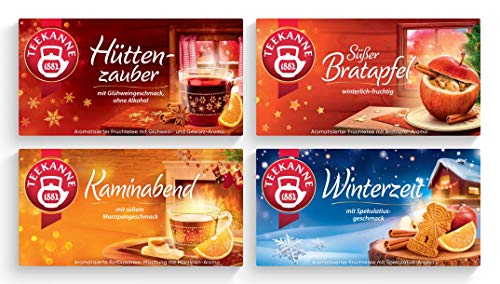 Teekanne Wintertees 4er Set, Süßer Bratapfel, Hüttenzauber, Kaminabend, Winterzeit (4 x 20 Teebeutel)
