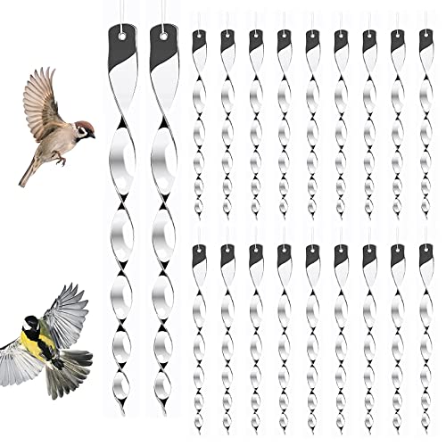 BITEFU 20 Stück Reflektierende Vogelschreck 30cm Windspirale Vogelabwehr Balkon Deko für Protect Häuser, Gärten, Höfe (Silber)