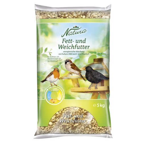 Dehner Natura Wildvogelfutter, Fettfutter und Weichfutter für Gartenvögel, mit Hafer- und Weizenflocken, Erdnüssen, Rosinen, 5 kg