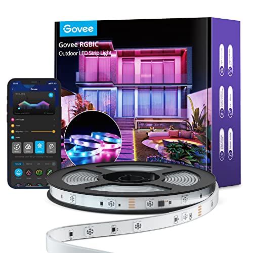 Govee Outdoor LED Strip 10m, IP65 Wasserdicht, Funktioniert mit Alexa, App-Steuerung, RGBIC LED Streifen mit Segmentsteuerung, Farbwechsel, Musik Sync, für Außen Dach Balkon Garten