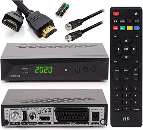 [Test GUT *] Anadol Sat Receiver HD 222 Pro - digital für Satellitenschüssel, mit AAC-LC Audio, PVR Aufnahmefunktion & Timeshift, UNICABLE, HDMI, SCART, Astra Hotbird vorsortiert + HDMI & SAT Kabel