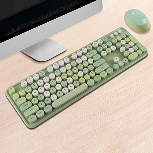 LRWEY Wireless Tastatur und Maus Set 2.4G Wireless Keyboard Punk Keycap/PC/Mute (Tastatur- und kabelloses Mausset, Grün)
