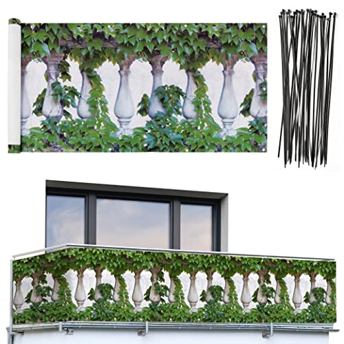 Maximex Balkon-Sichtschutz naturfrohem Efeu-Motiv, 5 m - UV- und witterungsbeständig, Kunststoff, 85 x 500 cm, Mehrfarbig